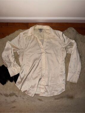 H&M Light Cream Satin Button-Down Shirt